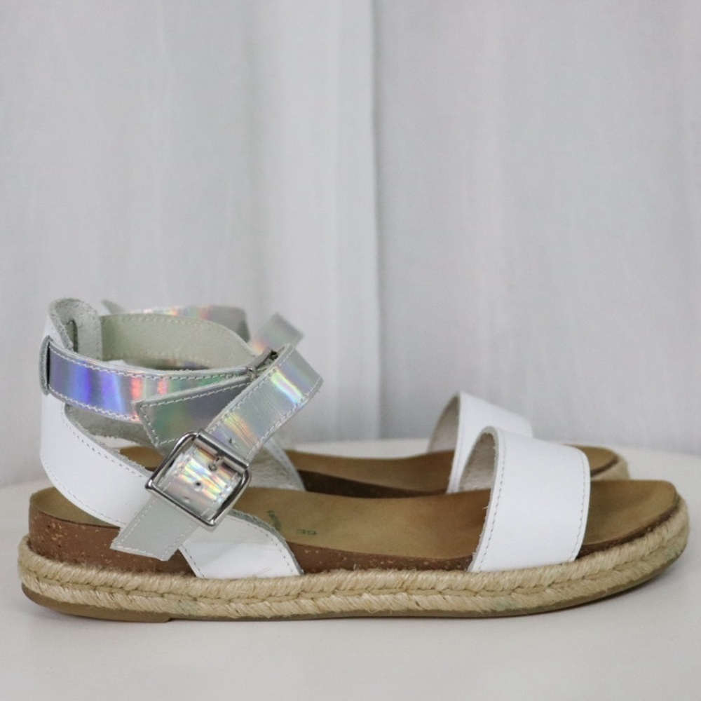 BIONATURA Strappy Leather Espadrilles Sandals with holographic detail